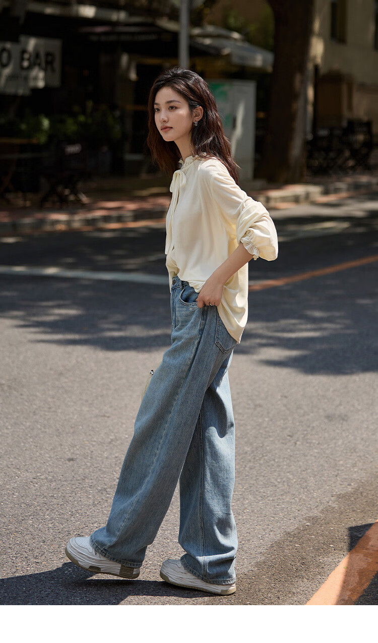 Dme [Retro Elegant Brown Shirt], Spring And Autumn Style, Silk Ribbon Collar, Velvet Blouse for Wome 10