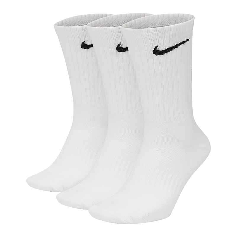 NIKE Men's Socks, Quick-Drying Breathable Sports Socks, Mid-Calf Socks, Three-Pack, SX7676-100 White XL