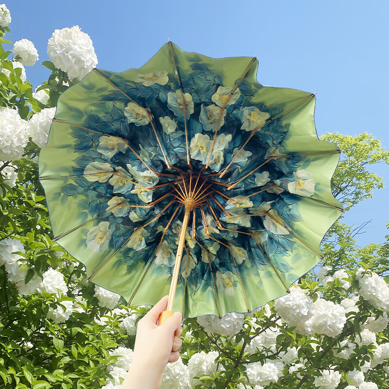 VONLILIENFELD Foldable Sun Umbrella with 16 Ribs, Black Rubber, Extra Large And Thick, Windproof Double-Person Manual Parasol