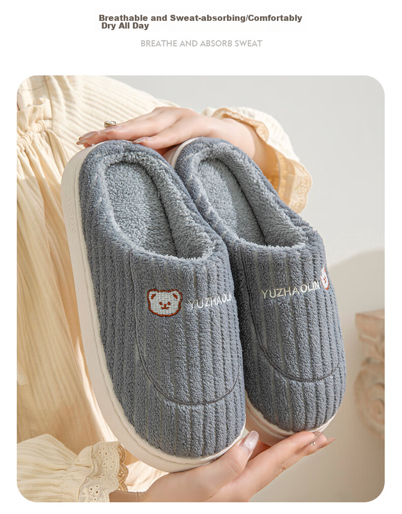 YUZHAOLIN Cotton Slippers Unisex Winter Indoor Thick Sole Soft Warm Postpartum Cotton Shoes YG307 11