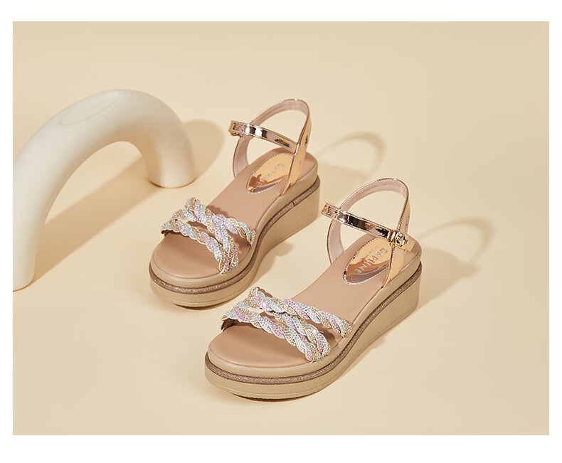 DAPHNE Thick-Soled High Heel Sandals for Women, Fashionable Comfortable Versatile Wedge Flat Platform Women's Shoes 4622303003 Gold 35 21