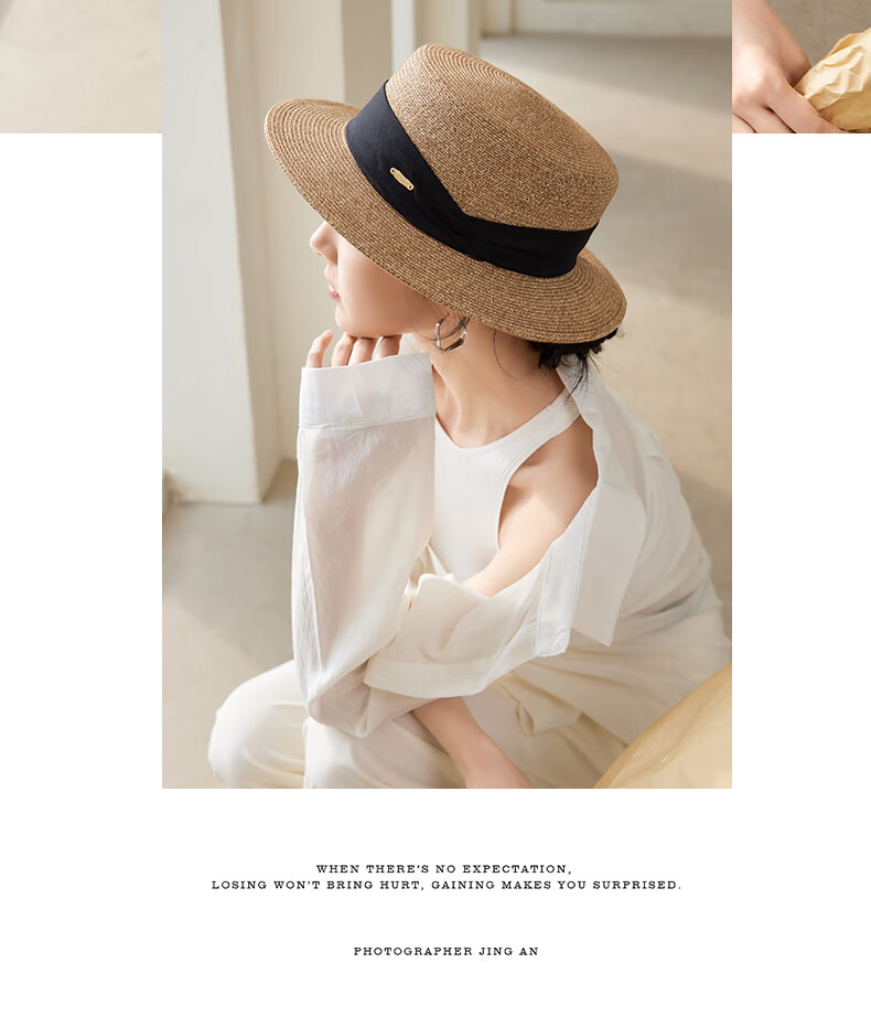 Siggi Straw Hat for Women, Summer Sun Protection UV-Resistant Flat Brim Hat, Sunscreen Cap, Flat Top Hat, Sun Visor, Gift for Wome 22