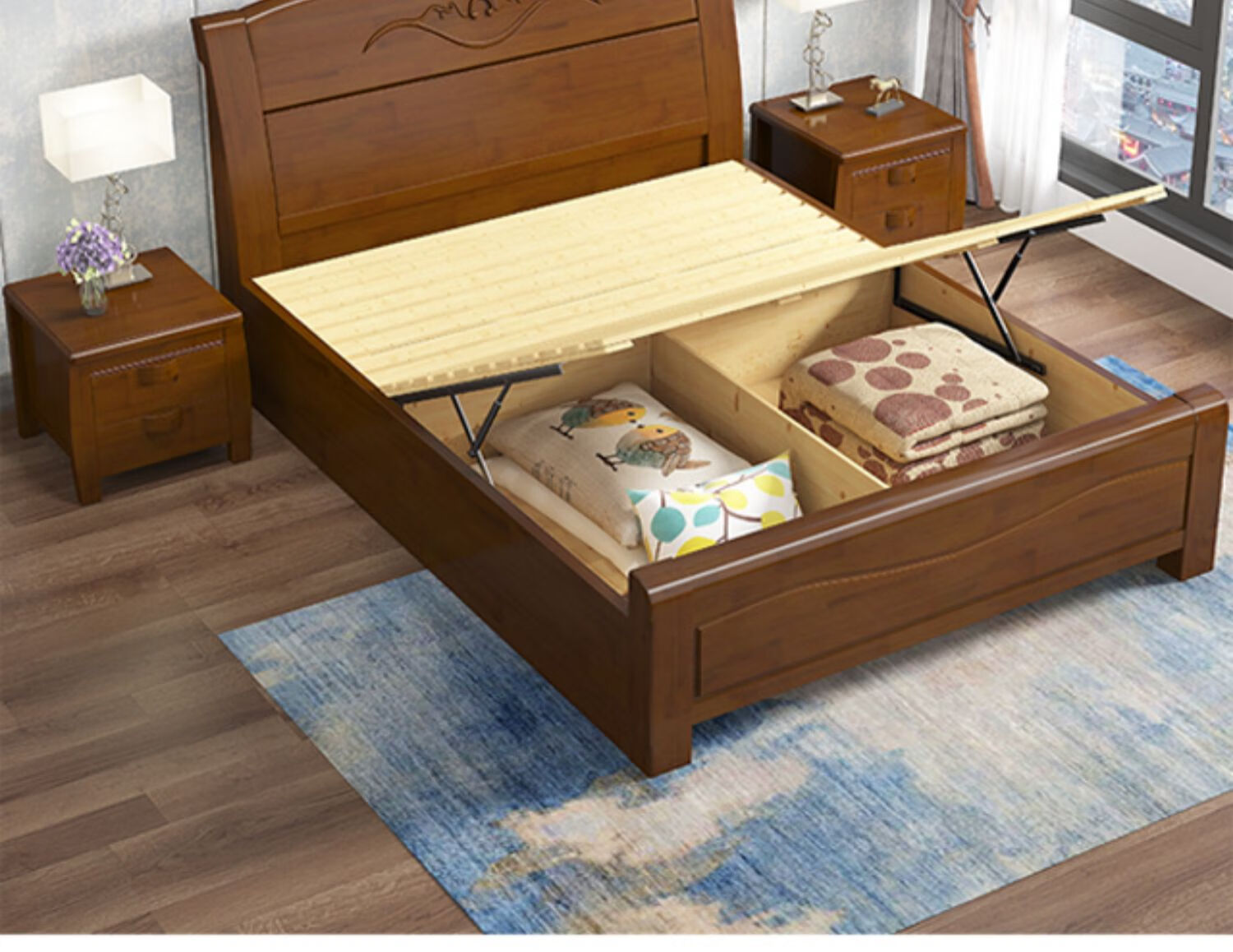 北欧实木床大小户型青少年单人双人床现代简约框架床 smt-2012 单床