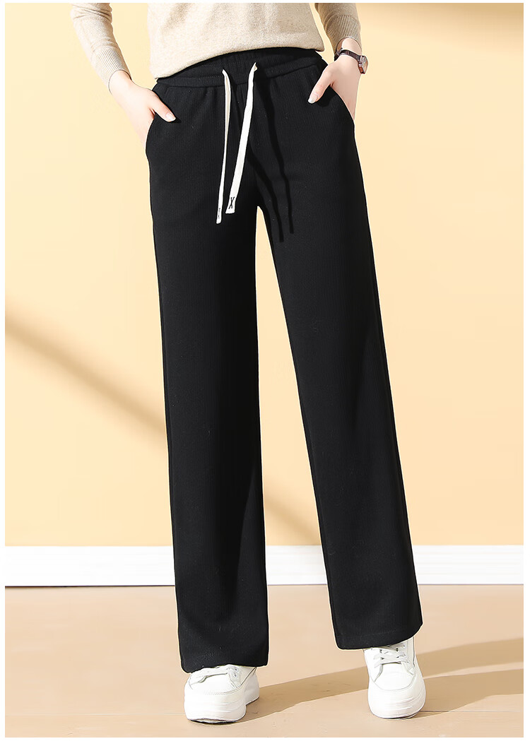 Meishi Women's Casual Pants Autumn Winter Fleece Lined Thickened Loose Straight Leg Wide Leg Trousers New 8317H Wheat 4XL 13