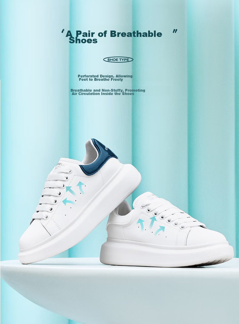 Belle Thick-Soled Cloud White Sneakers, Spring And Summer Women's Casual Shoes, Color-Block Skateboard Shoes Z2U1DCM5, Black Tail Wing - Classic Style, Size 37 3