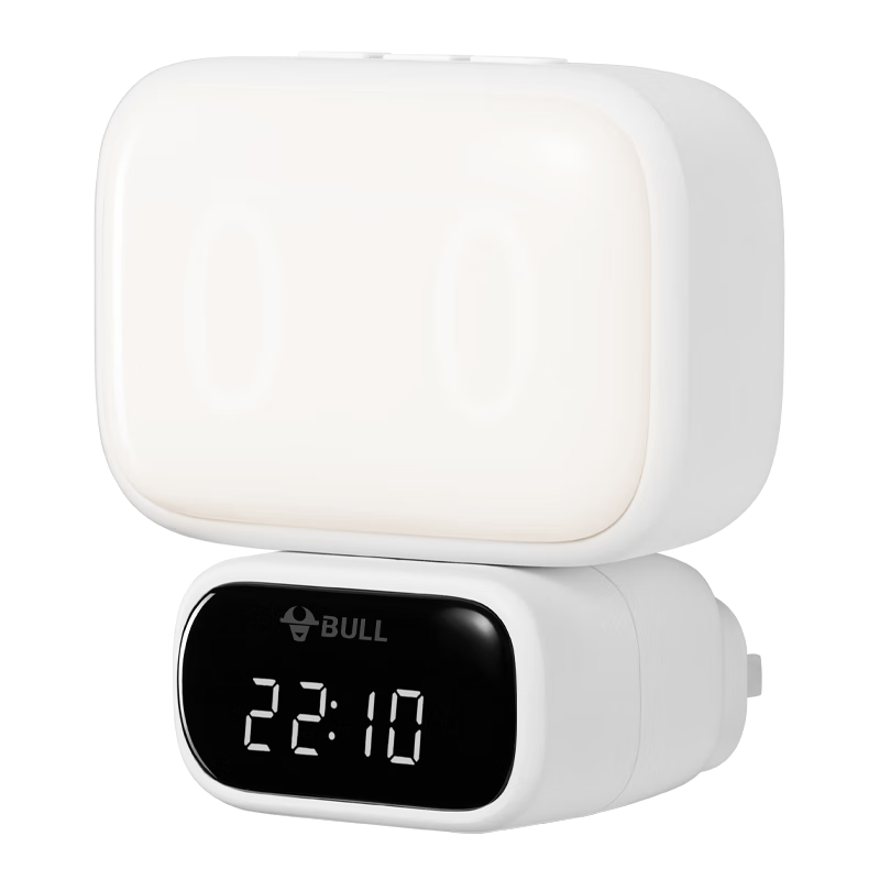 BULL Night Light for Babies, Nursing Lamp, Bedroom Bedside Ambient Lighting, Clock with Three-Color Adjustable Dimming, Plug-In Remote Control Model Night Light