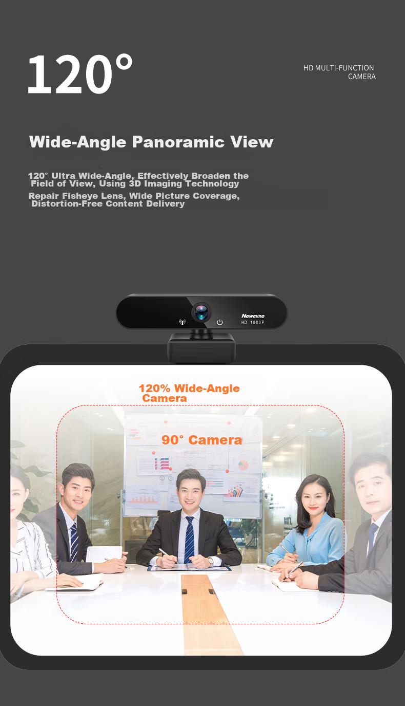 Newmine Computer Webcam with Microphone, HD Live Streaming 1080P Wide-Angle USB Webcam for Desktop, Laptop, External Camera for Home Video Calls, Meetings And Office Use 3