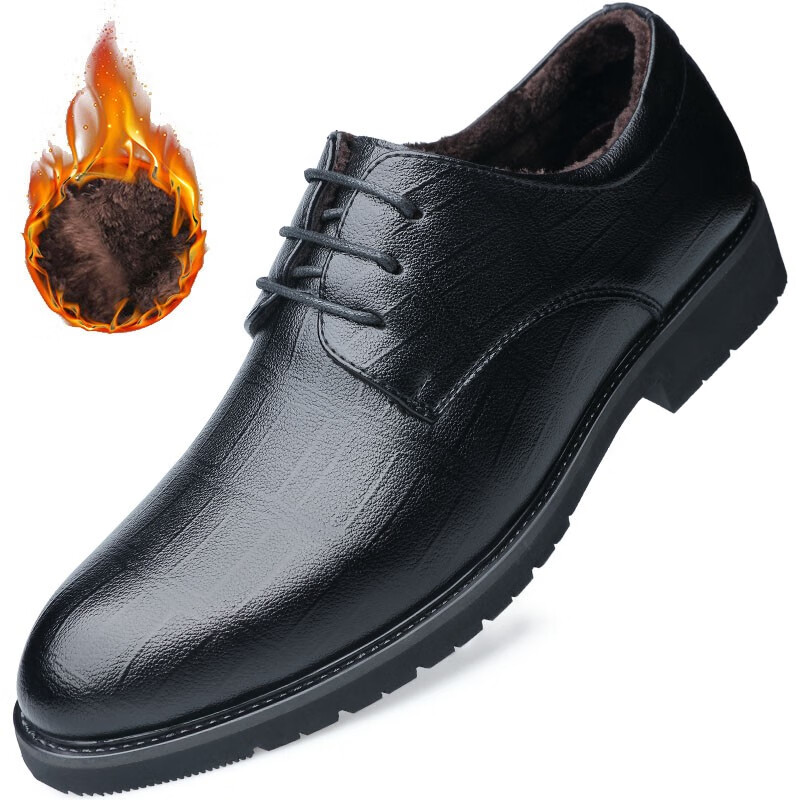 BEIOUTU Fleece-Lined Warm Leather Dress Shoes Fashion Lace-Up Business Casual Low-Top Cotton Shoes for Men 17818 Black Size 44