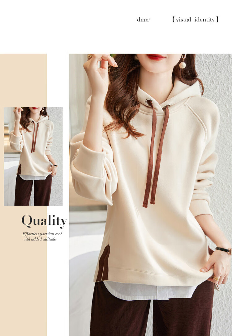 Dme [Split-Style Craftsmanship] Spring And Autumn Hooded Loose Casual Slightly Elastic Long-Sleeve Women's Sweatshirt, Light Water Green, S 32