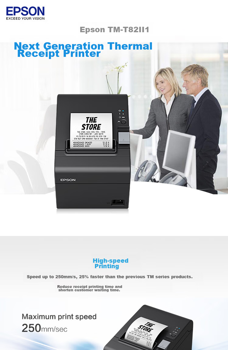 Epson TM-T82III, New Generation Thermal Receipt Printer for Supermarkets, Retail, Restaurants, 58mm/80mm Receipt Printer, USB Interface 7