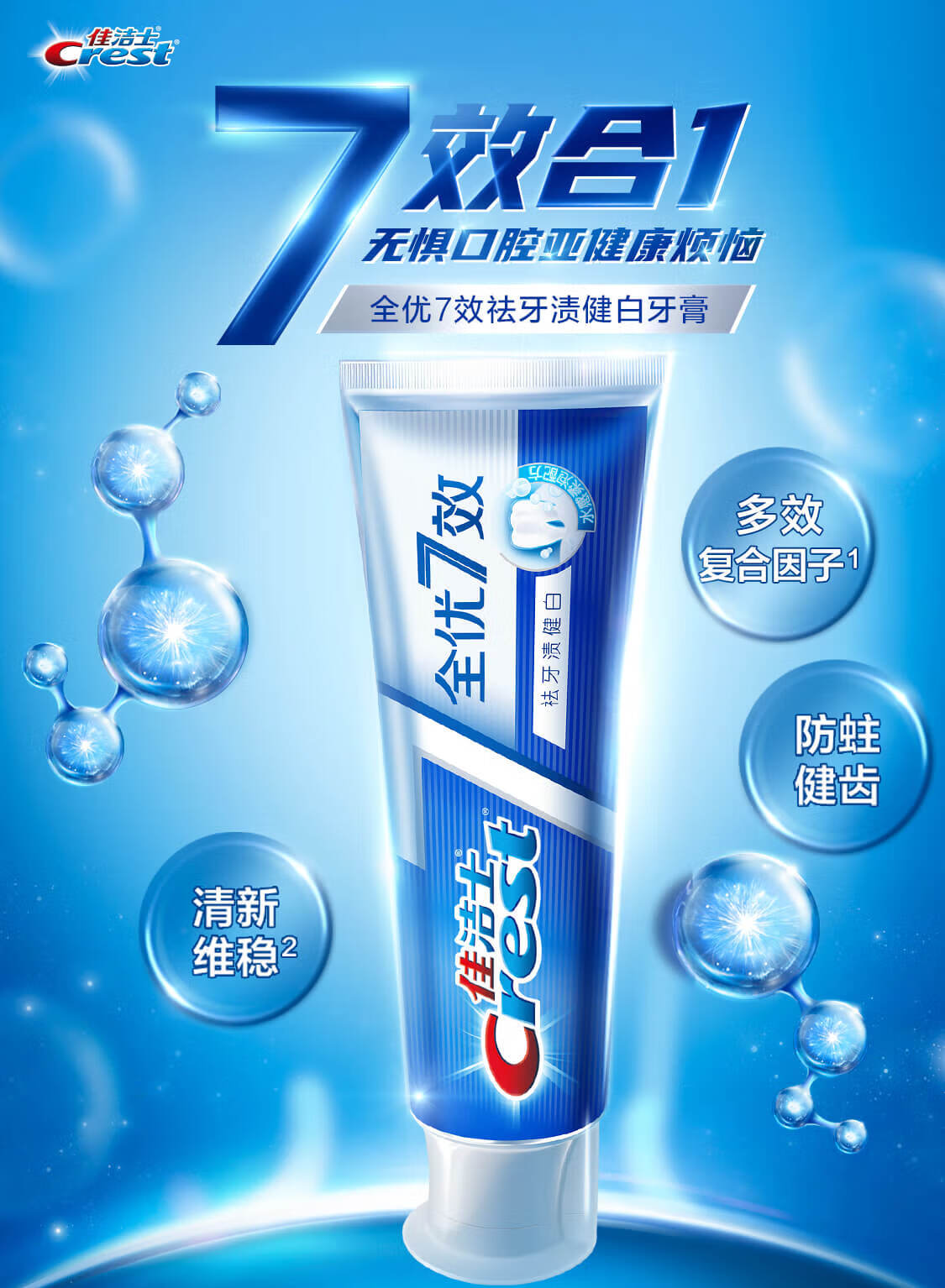 佳洁士crest全优7效祛牙渍健白牙膏180克新老包装随机发货7效合1全面
