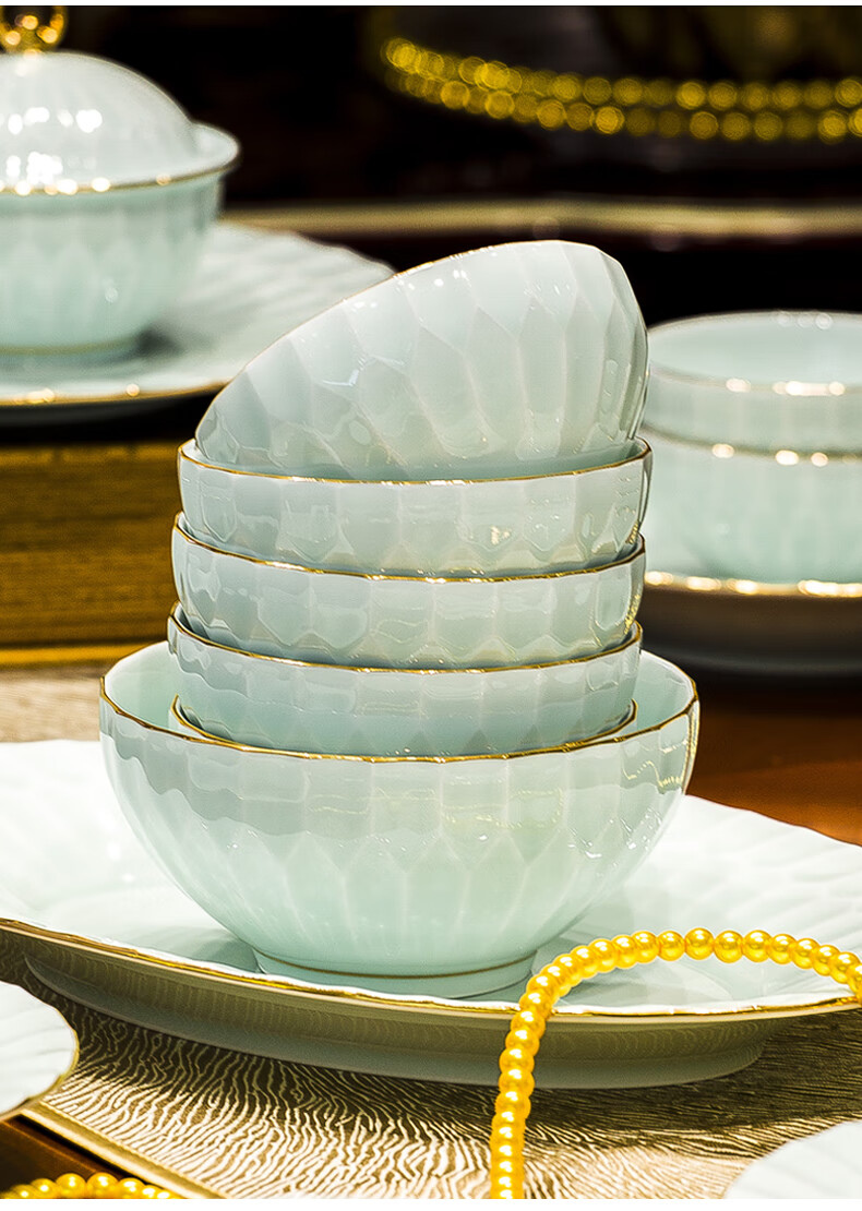 Guanpo 2025 Underglaze Color Bowl And Plate Set, High-End Tableware Set from Jingdezhen, Porcelain Bowls And Plates for Home Use, Housewarming Gift 17