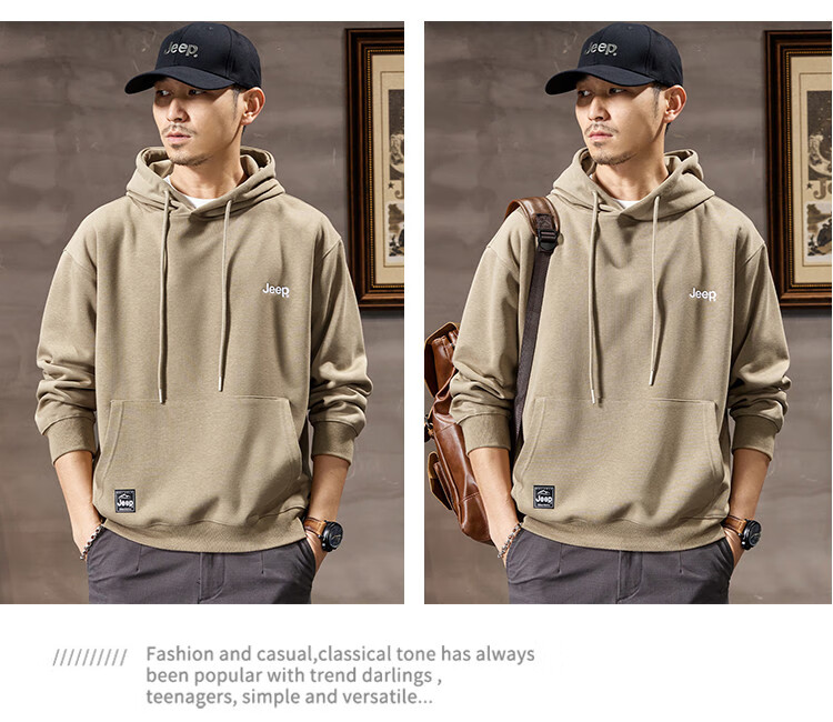 JEEP High-End Embroidered Men's Hooded Sweatshirt, Casual Loose Long-Sleeve Pullover T-Shirt Top for Spring And Autumn 2026 8