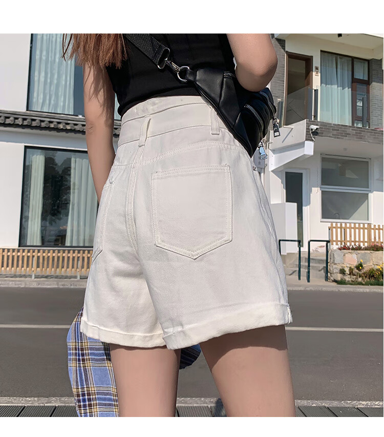 Jeanswest Women's Ripped Denim Shorts Summer Thin High Waist Slim Wide Leg Mid-Length Jade Green L 23