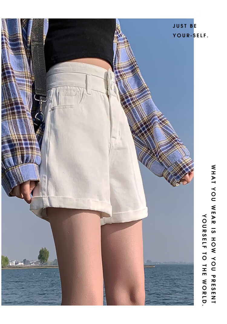 Jeanswest Women's Ripped Denim Shorts Summer Thin High Waist Slim Wide Leg Mid-Length Jade Green L 20