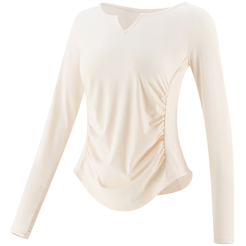 VFU Women's Quick-Dry Yoga Top, Running Fitness Workout Long Sleeve Sweatshirt, Pilates Training Pullover, Milk Apricot Color, Size XL