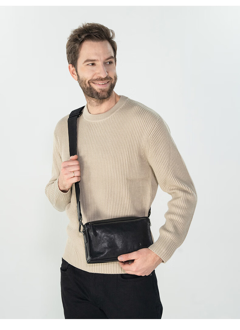 Hush Puppies Narrow Strap Crossbody Shoulder Bag First Layer Cowhide Men's Large Capacity Vintage Messenger Bag Casual Simple Birthday Gift 3
