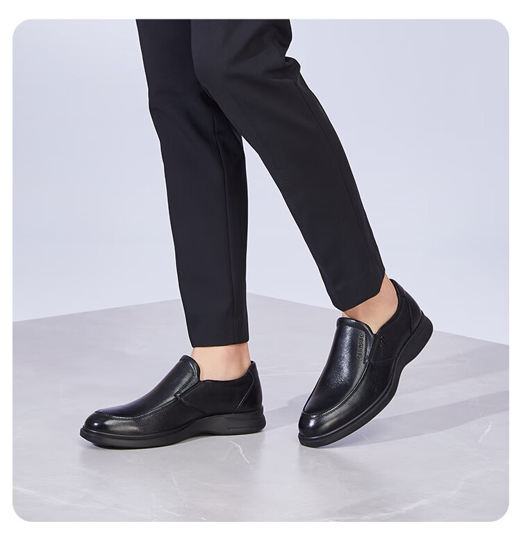 Kangnai Men's Shoes, Spring And Autumn Slip-On Round Toe Business Casual Leather Shoes, Commuter Simple Cowhide Shoes, Black, Size 38 7
