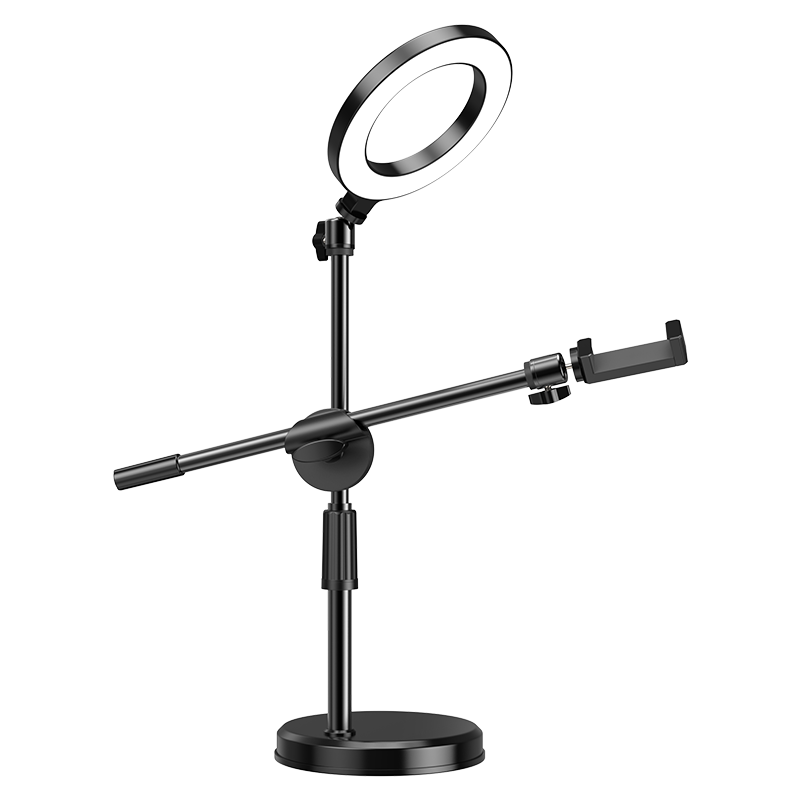 BIAZE [With Light] Phone Overhead Shooting Stand Desktop, Fill Light Beauty Lamp for Streamers Live Streaming Video Recording Online Classes Food Photography Drawing, 360° Adjustable Free-Lifting B46
