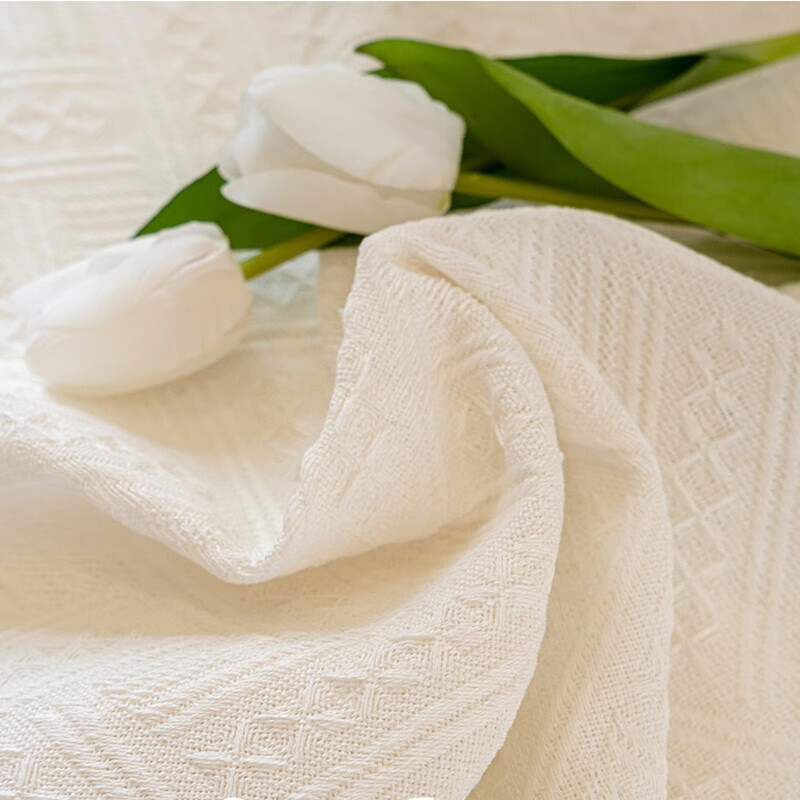 AVIVI Tablecloth, White Lace Dining Table Cloth, Cotton Woven Coffee Table Cover, Round Table Cloth, Square Cover, 90*90 Meters, Off-White T-Grid Patter