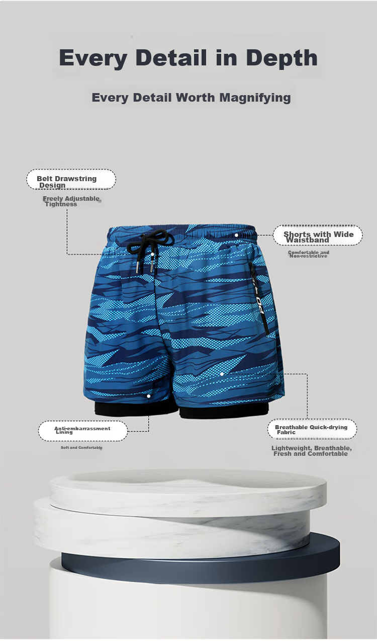 F.DYRAA Men's Swim Trunks, Anti-Embarrassment Double-Layer Quick-Dry Loose-Fit Large Size Hot Spring Swimming Trunks Three-Piece Set 26070 Black 2XL 5