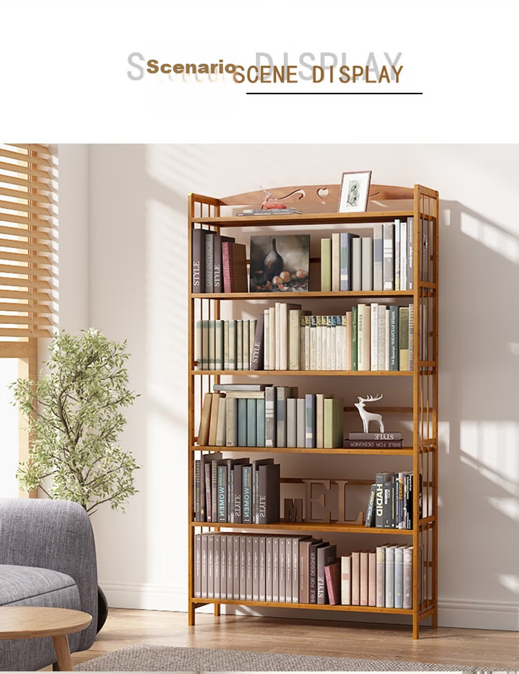 Anerya Bamboo Simple Bookshelf, Floor-Standing Storage Rack, Living Room And Office Bookcase, Cabinet Shelf, Storage Rack 12