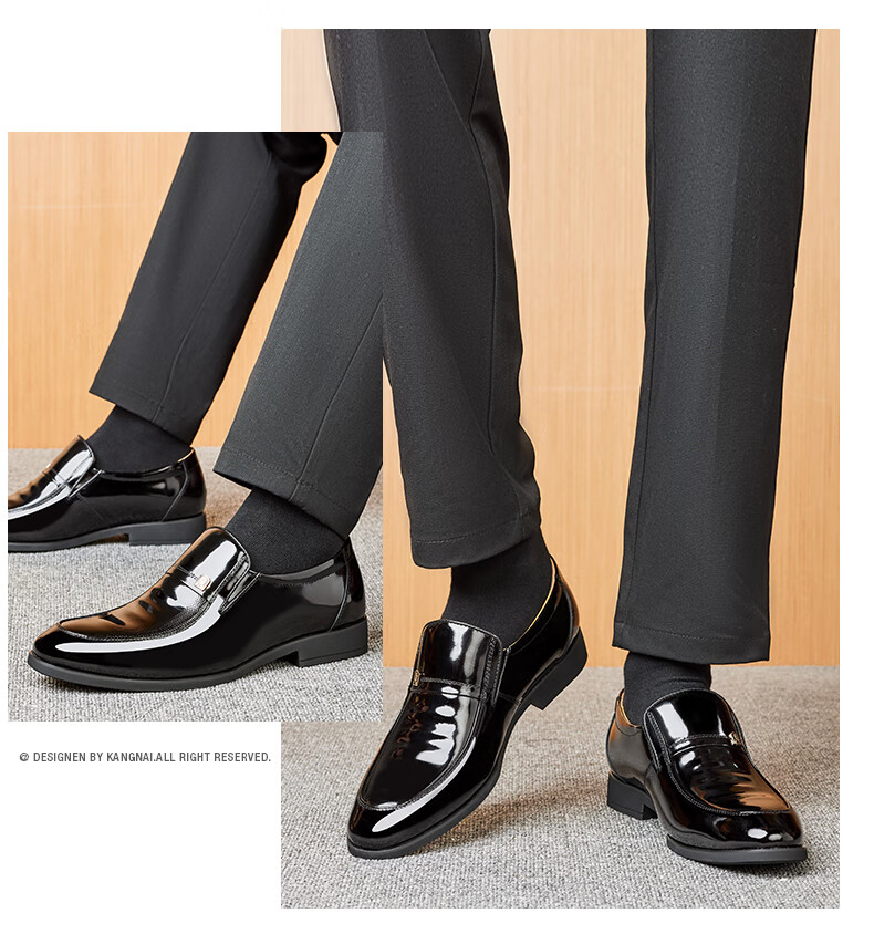 LAORENTOU Leather Dress Shoes for Men, Formal Patent Leather Shoes, Wedding Groom Shoes, Pointed Toe Slip-On Shoes, LA13087, Black, Size 39 13