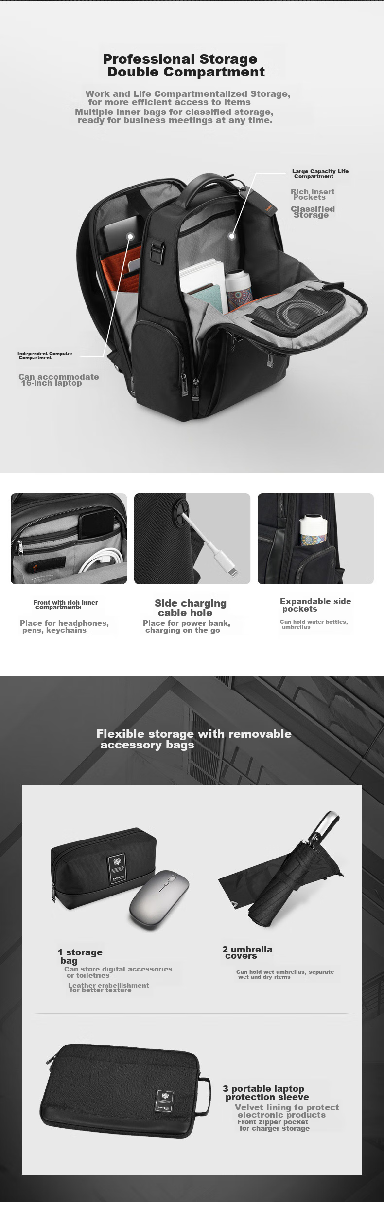 Xinxiuli Laptop Bag, Executive Briefcase, Men's Backpack, High-End Business Backpack for Men, Dark Gray HO0*38004 7