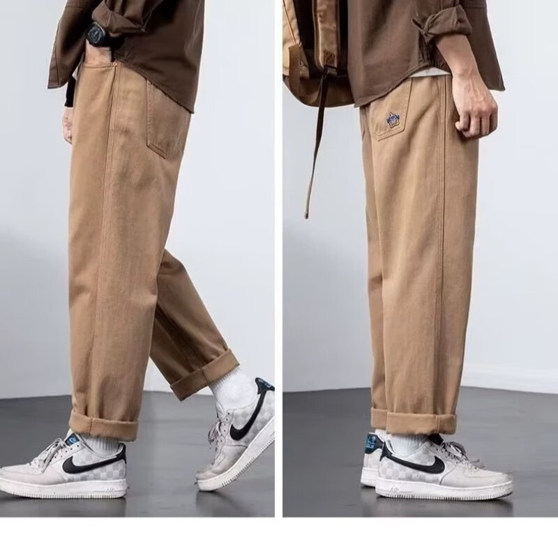LangSha Men's Work Pants Loose Fit American Vintage Fashion Straight Leg Trendy Casual Versatile Long Pants 8