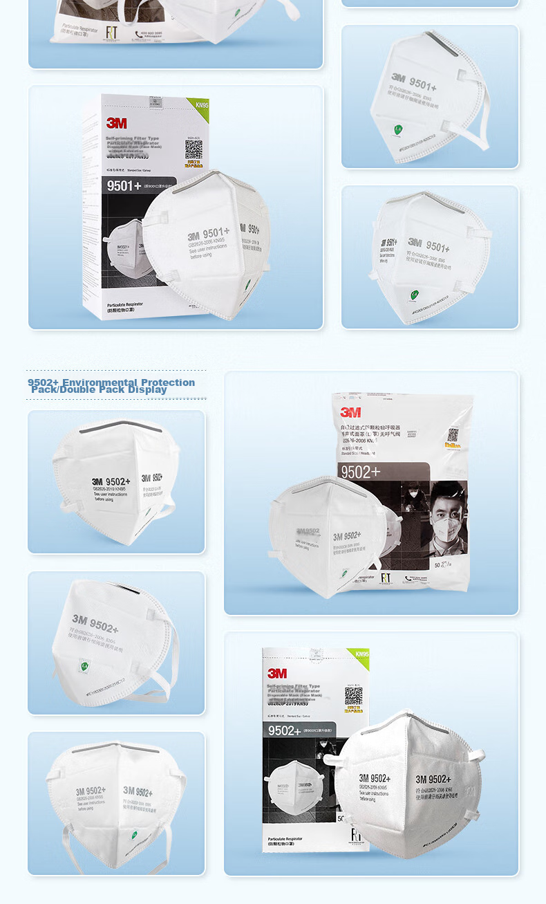 3M 9505+ Dust Mask, Splash-Proof Mask, KN95 Anti-Smog Mask, Dust And Particle Protection, Neck Strap Style 9