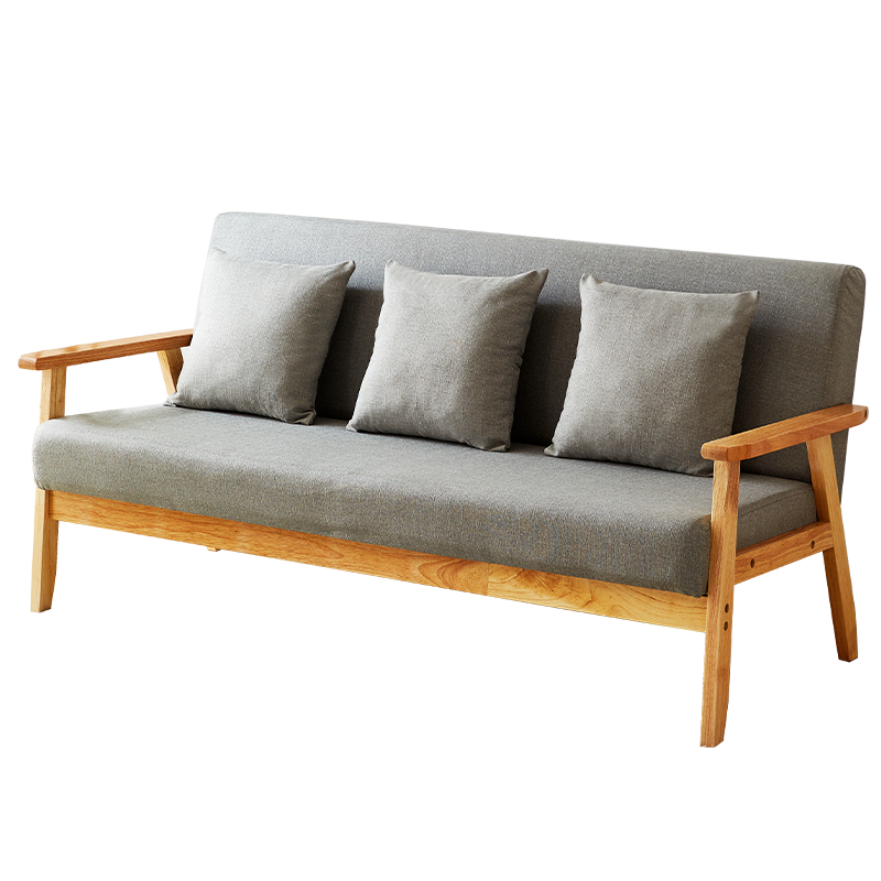 Huakaizhi Xing Solid Wood Sofa for Living Room And Bedroom, Lazy Sofa with Art Wood Frame, Suitable for Small Apartments, Three-Seater S68