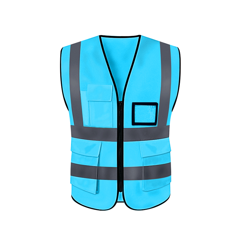 DOLNESRN Reflective Vest Multi-Pocket Breathable Light Blue Reflective Jacket for Sanitation Workers Construction Traffic Night Riding Vest