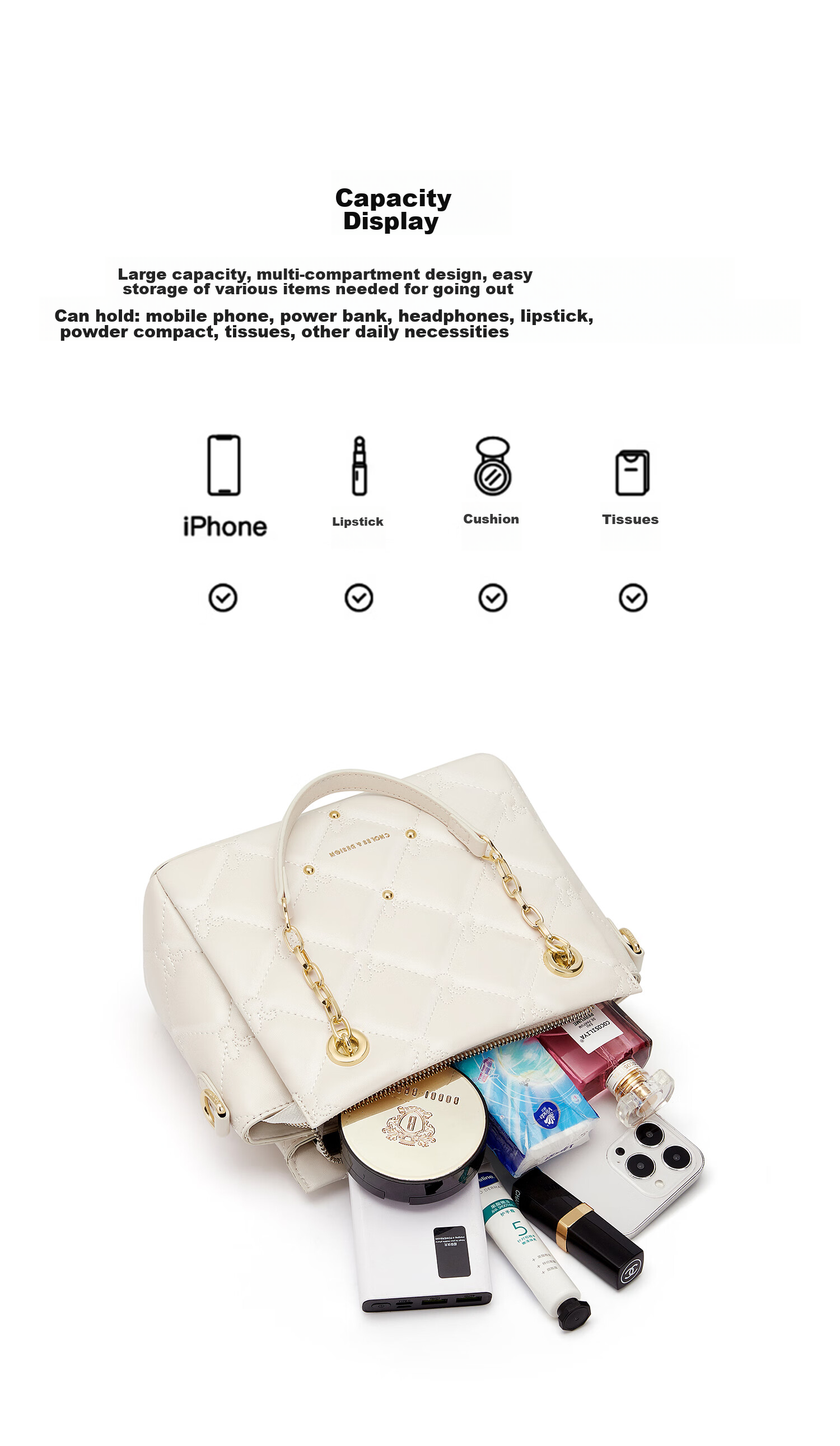 Cnoles [Ren Min's Choice] Women's Handbag, 2026 Latest Luxury Style, White Bag for Girls, Birthday Gift 10