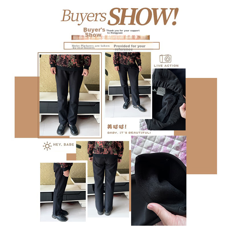 Hengyuanxiang Middle-Aged Women's Winter Fleece-Lined Thick Casual Pants, High-Waisted Elastic Waist Trousers for Middle-Aged And Elderly Women, Straight-Leg Pants 1