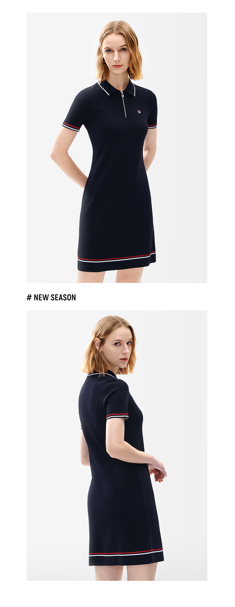 fila斐乐官方女子连衣裙2021年夏季休闲优雅针织polo裙子传奇蓝nv1