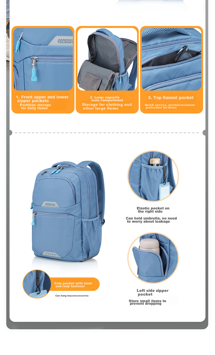 American Tourister Backpack Travel Bag Sports Bag Large Capacity Commuter Laptop Bag Upgraded Version Celebrity Edition QI5 Dark Blue 6