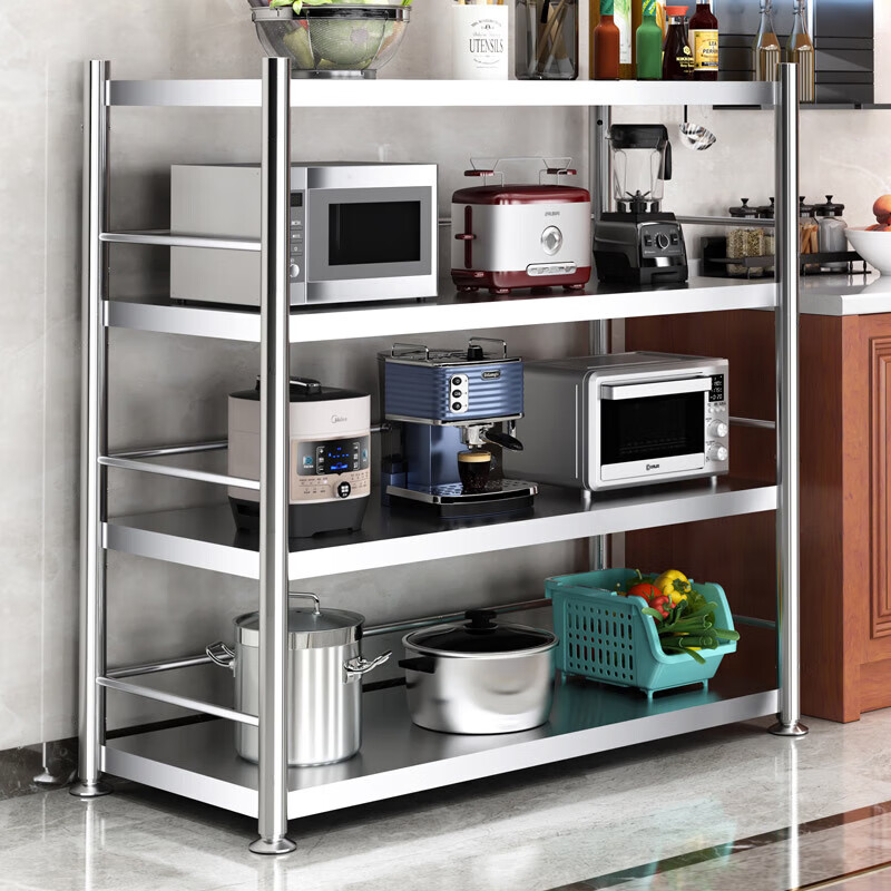 Yiman Stainless Steel Kitchen Storage Rack, Microwave Oven Oven Storage Organizer Shelf with Guardrail Desig 2