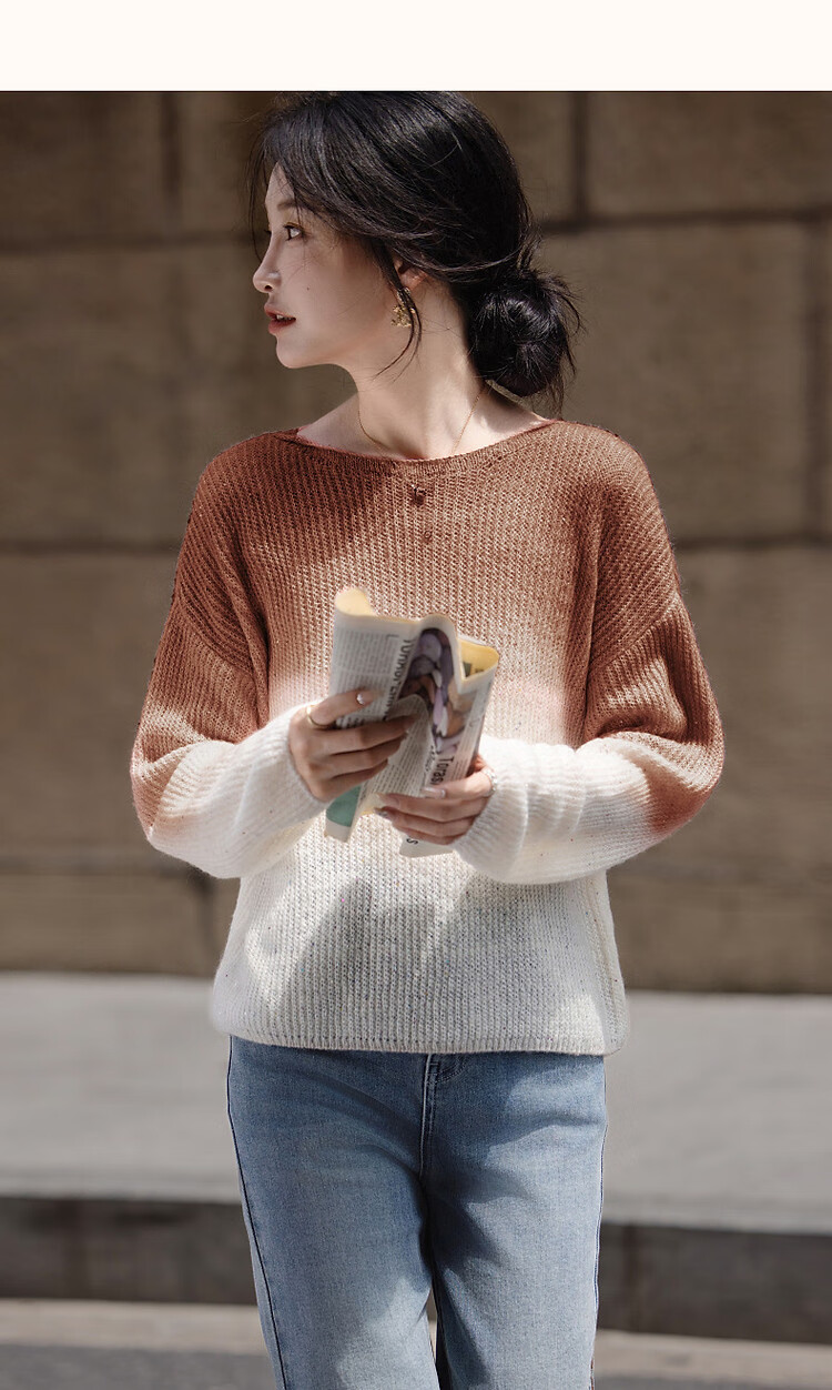 Dme [Dingdai'er Fashion] Autumn And Winter Artistic Gradient Wool Blend Sweater, Lazy-Fit Knitted Top for Wome 17