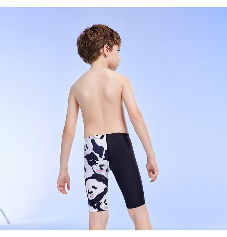 ZOKE Children's Swimwear, Boys' Knee-Length Swim Shorts, Sports Quick-Drying Swim Trunks, 123526882, Black And White Panda Pattern, Size 160 10