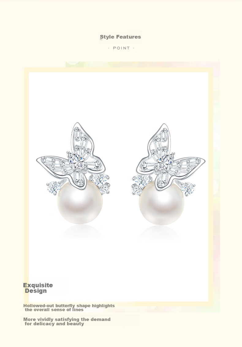 CHOW TAI SENG [Birthday Gift] Silver Pearl Stud Earrings for Women, Butterfly Fashion High-End Design Silver Earrings for Girlfriend 4