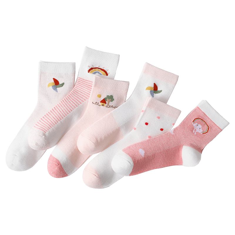 LangSha Children's Socks, Girls' Spring And Summer Thin Mesh Comfortable Breathable Mid-Calf Socks, Baby And Older Children's Socks, 6 Pairs