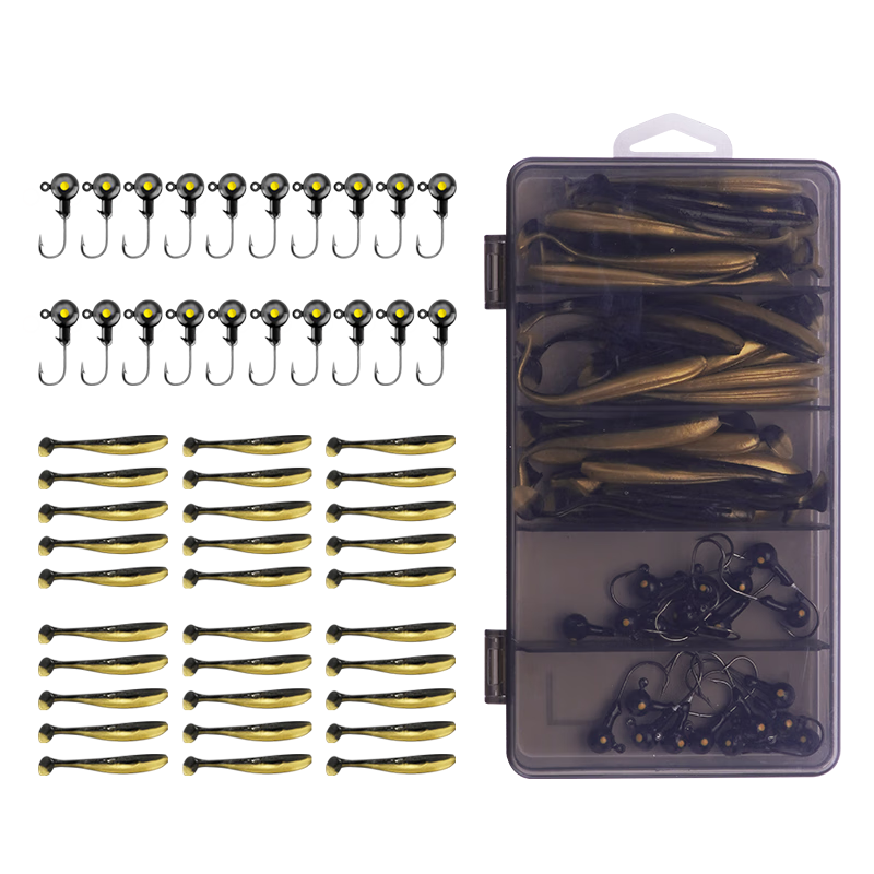 Erciyuan Soft Bait Lead Jig Hook Set, Lure Soft Worm Anti-Snag Bottom Fake Bait Kit, 3.5g Lead Jig Hook + 5.5cm T-Tail