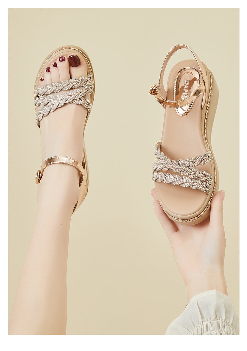 DAPHNE Thick-Soled High Heel Sandals for Women, Fashionable Comfortable Versatile Wedge Flat Platform Women's Shoes 4622303003 Gold 35 6