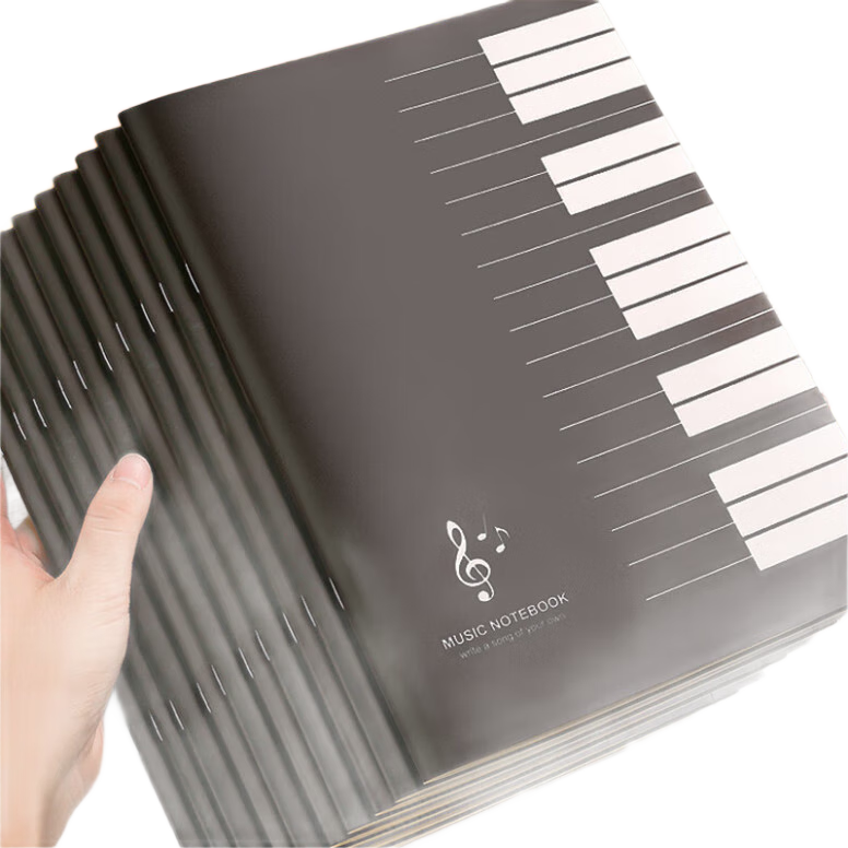 Jinzhi B5/40 Pages, 5-Book Set with Black Card Cover And Staff Paper, Large Spacing Student Sheet Music Notebook, Piano Guitar Practice Music Notebook for Children Beginners, Wide-Spaced Musical Score Book