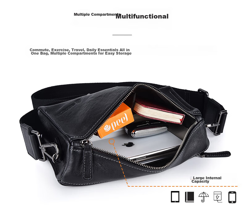 Hush Puppies Narrow Strap Crossbody Shoulder Bag First Layer Cowhide Men's Large Capacity Vintage Messenger Bag Casual Simple Birthday Gift 6