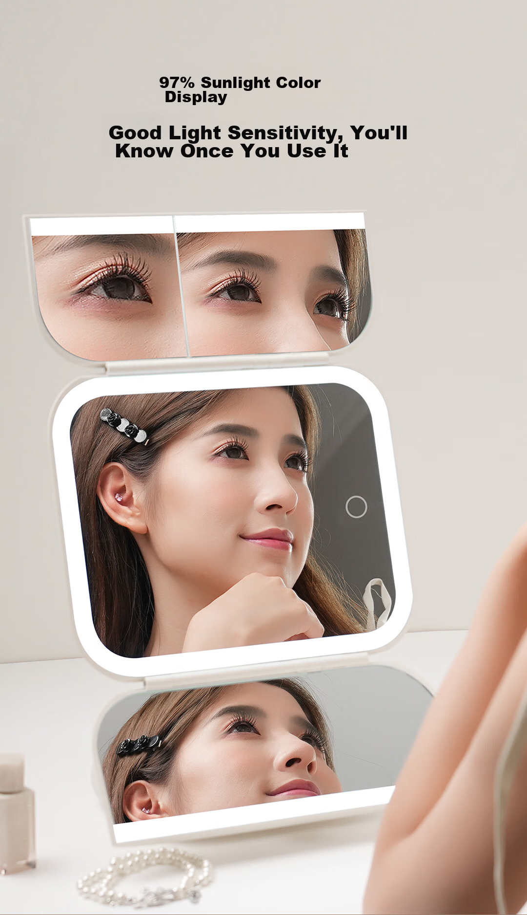 DOCO LAB Mirror Makeup Mirror with Light, Foldable, Magnifying LED Makeup Mirror for Dorm Bedroom Dressing Table Desktop Large High-Definition Smart Beauty Mirror, Birthday Gift for Women, Gift for Wife 9