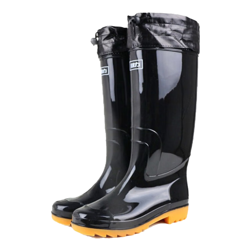 Warrior Men's Rain Boots Outdoor Waterproof Non-Slip Fleece-Lined HL8075 High Tube Black Size 39