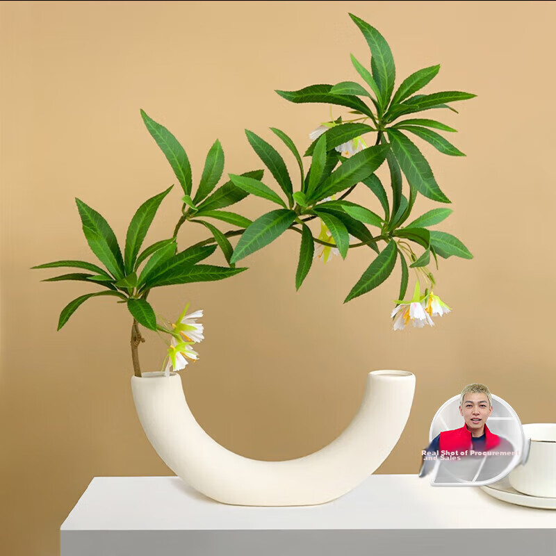 Fanyejia High-End Artificial Water Stone Magnolia Vase Set, Luxurious Fake Flowers, Living Room Decorative Ornaments, Artificial Green Plants