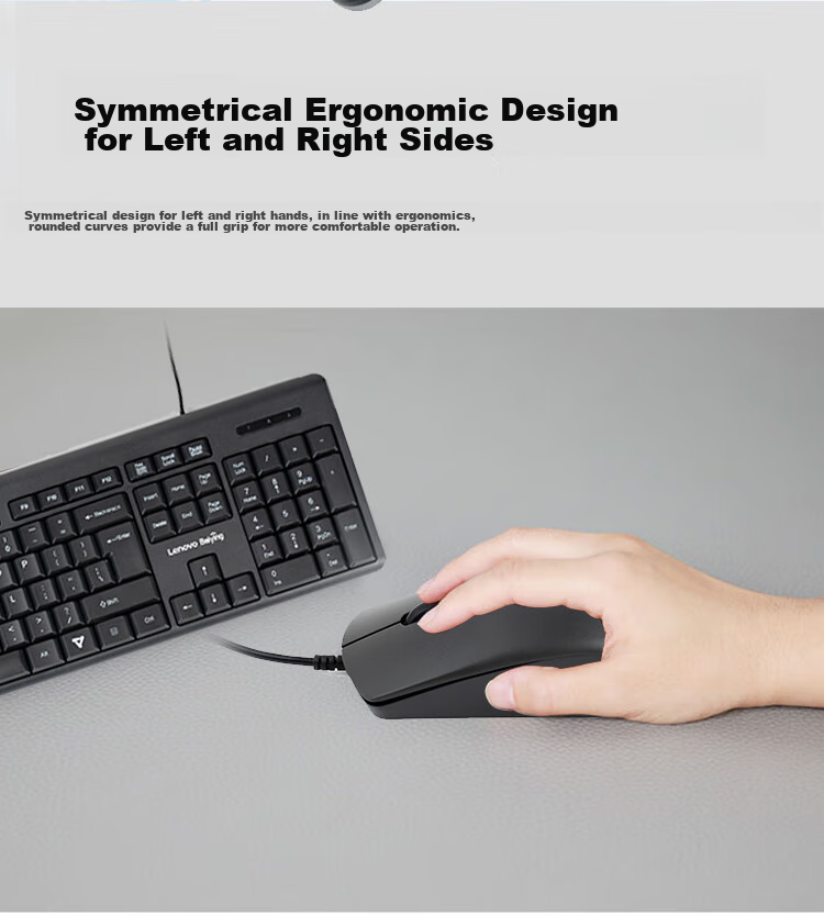 Lenovo Wired Keyboard And Mouse Combo, Full-Size Office Mouse And Keyboard Set, Business Computer Keyboard, All-In Desktop Laptop Keyboard TW11S 5