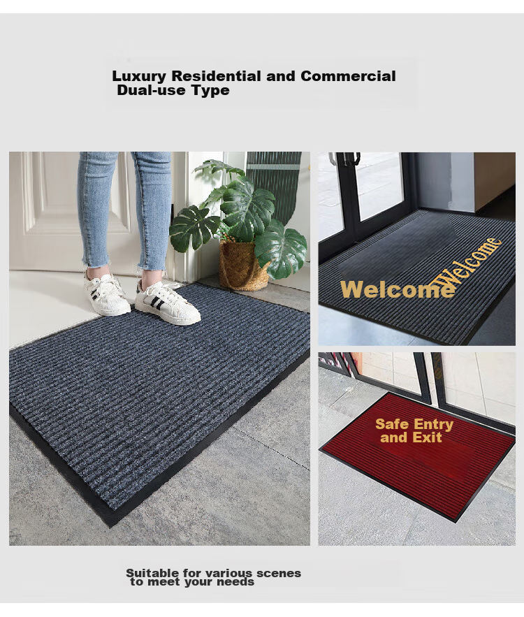 DIYIN Non-Slip Mat, Entrance Door Mat, Waterproof And Absorbent Floor Mat, Welcome Dust-Removing Doormat, Double Striped Gray without Text, 60*90cm 9